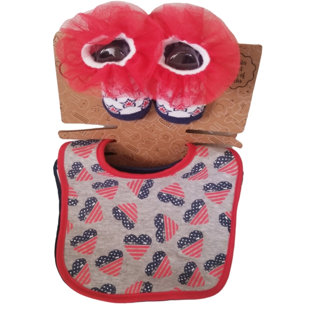 Baby Girl Americana Red White Blue Bib & Socks Gift Set NWT